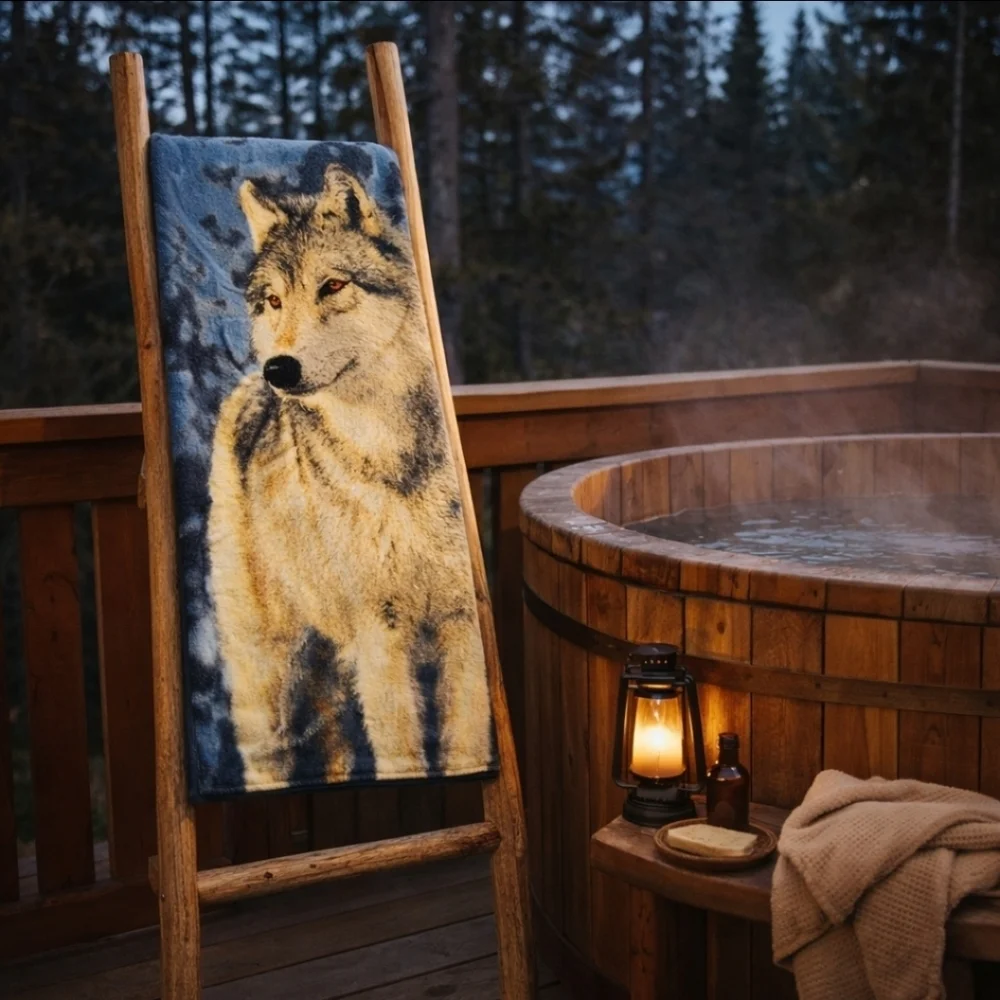 TerriSol Karsten Brazil Wolf Beach Towel 31x60 | Images on The Wild Side Vintage